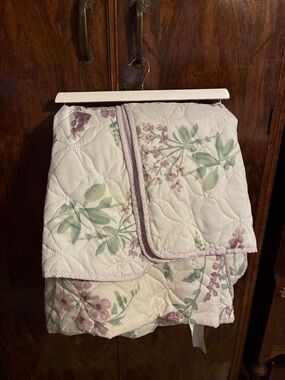 Floral Quilted King Sized Bedspread - Lavender and Green Flowers